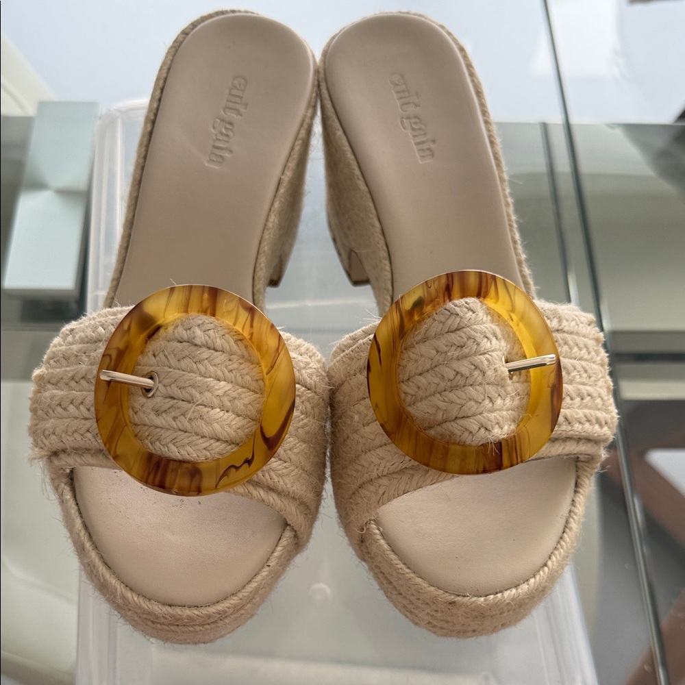 Cult Gaia Cream Espadrille Wedges with Gold Accents